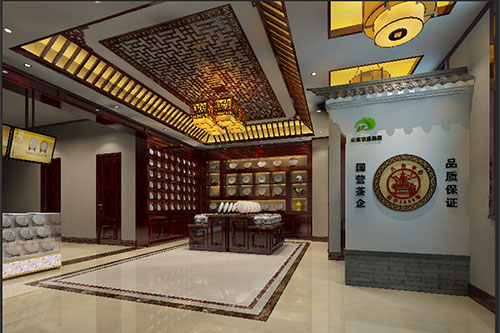 印台古朴典雅的中式茶叶店大堂设计效果图